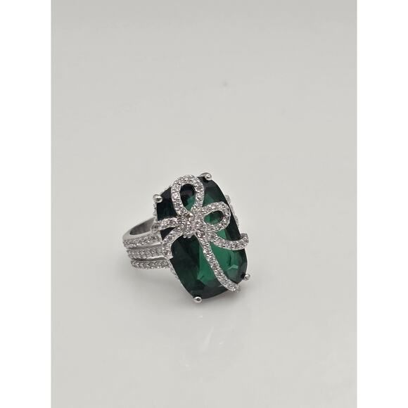 DSMK 925 Sterling Silver CZ EMERALD Ring Size 7
